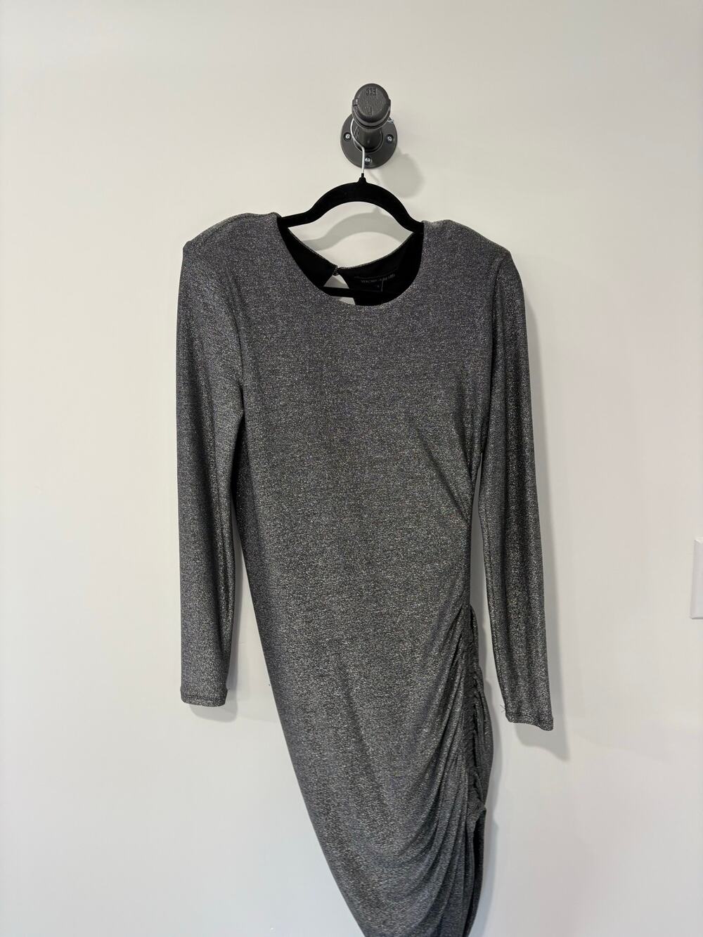 Veronica Beard Metallic Silver Long Sleeve Side Gathered Dress Size S